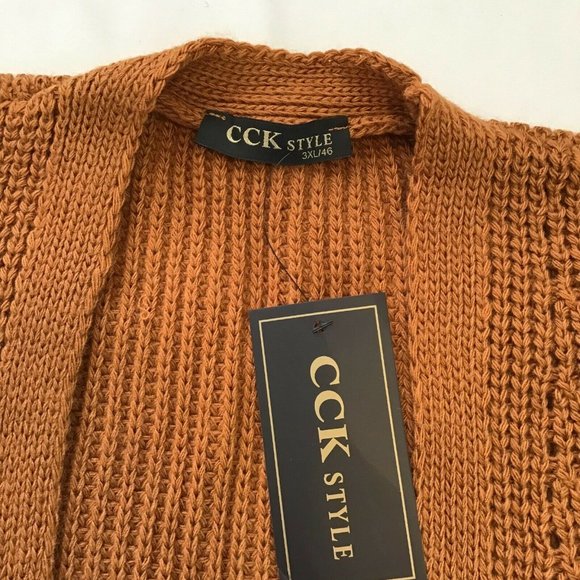 CCK Style Women's Mustard Long Sleeve Open Front Waffle-Knit Cardigan Size 3XL - Picture 8 of 11